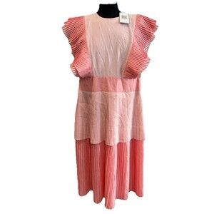 Emily Mccarthy Chloe Dress Rose Petal Pink Pleated Midi Women Size XL NWT